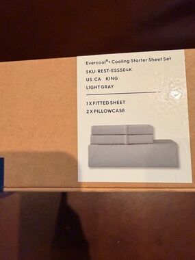 Rest Evercool +Cooling Starter Sheet Set Cal King Light Gray NIB